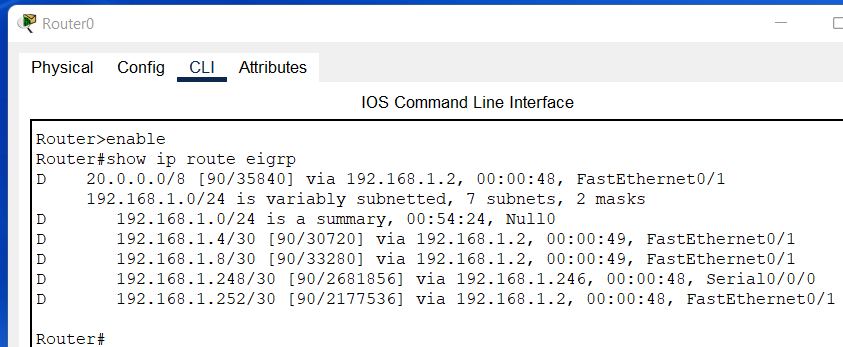 The show ip route eigrp command