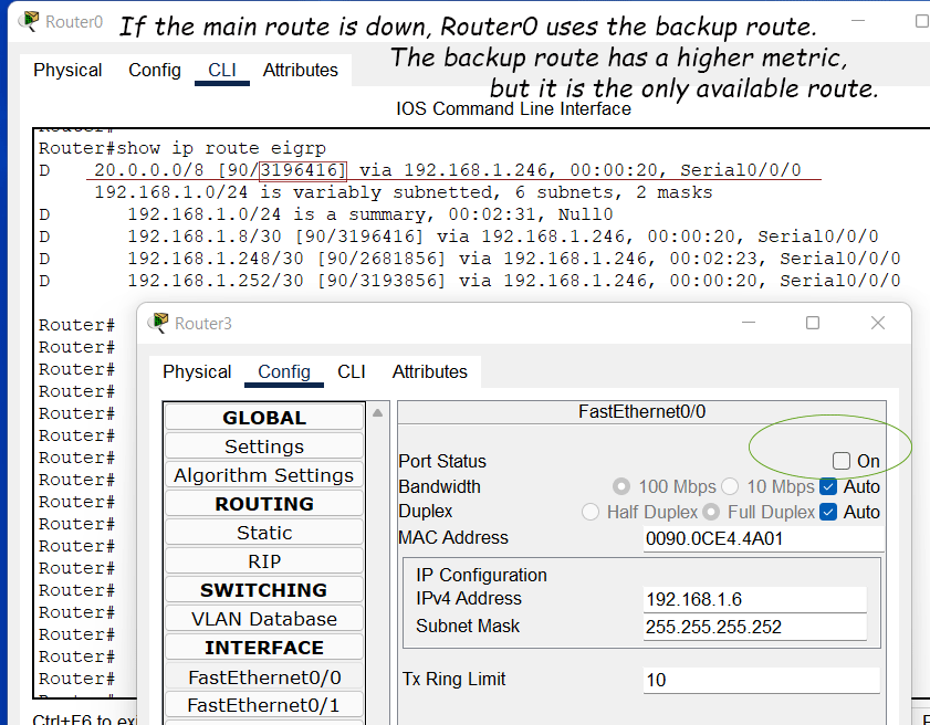 EIGRP switching to the backup route