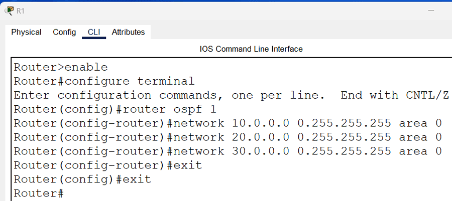 Enabling OSPF on router 1