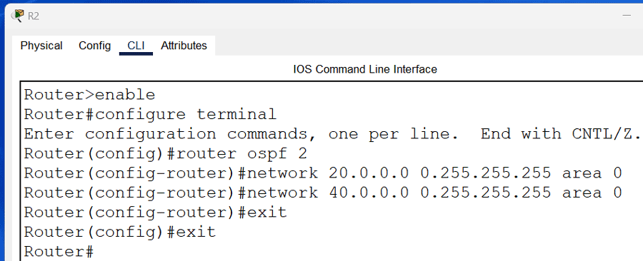 Enabling opsf routing on R2