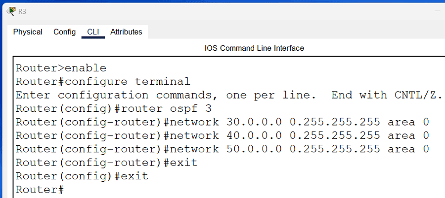 Enabling OSPF routing on R3
