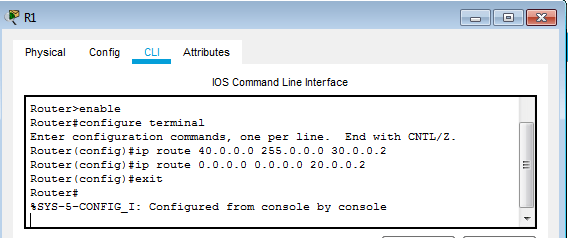Static routing and default route configuration on R1