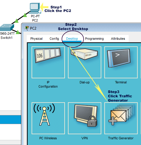 Opening the traffic generator option