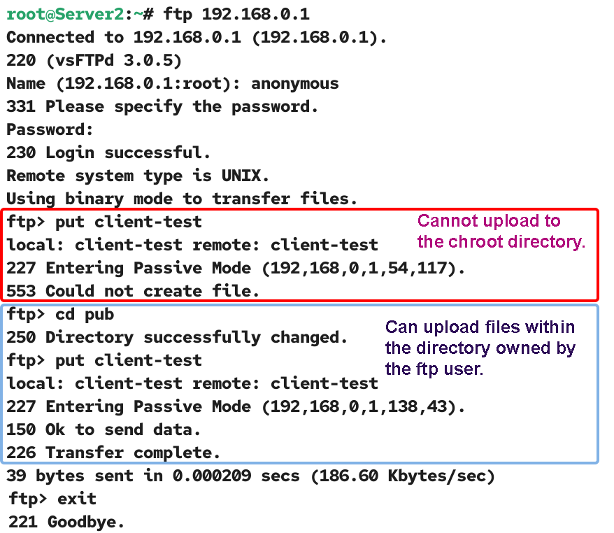 Testing the FTP server