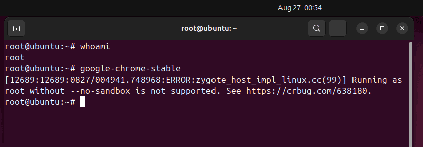 root chrome error