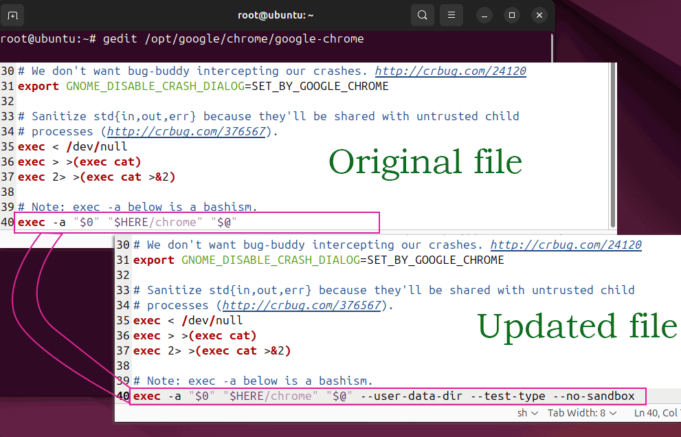 running chrome under the root account