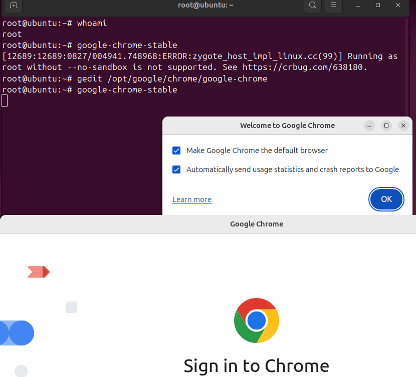 running chrome under root