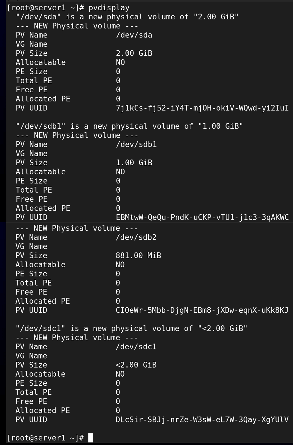 the pvdisplay command