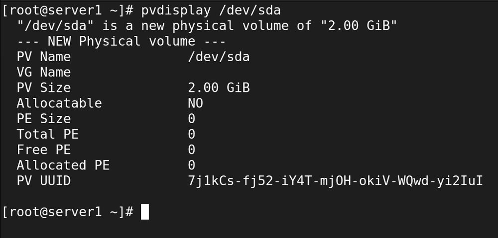 the pvdisplay command