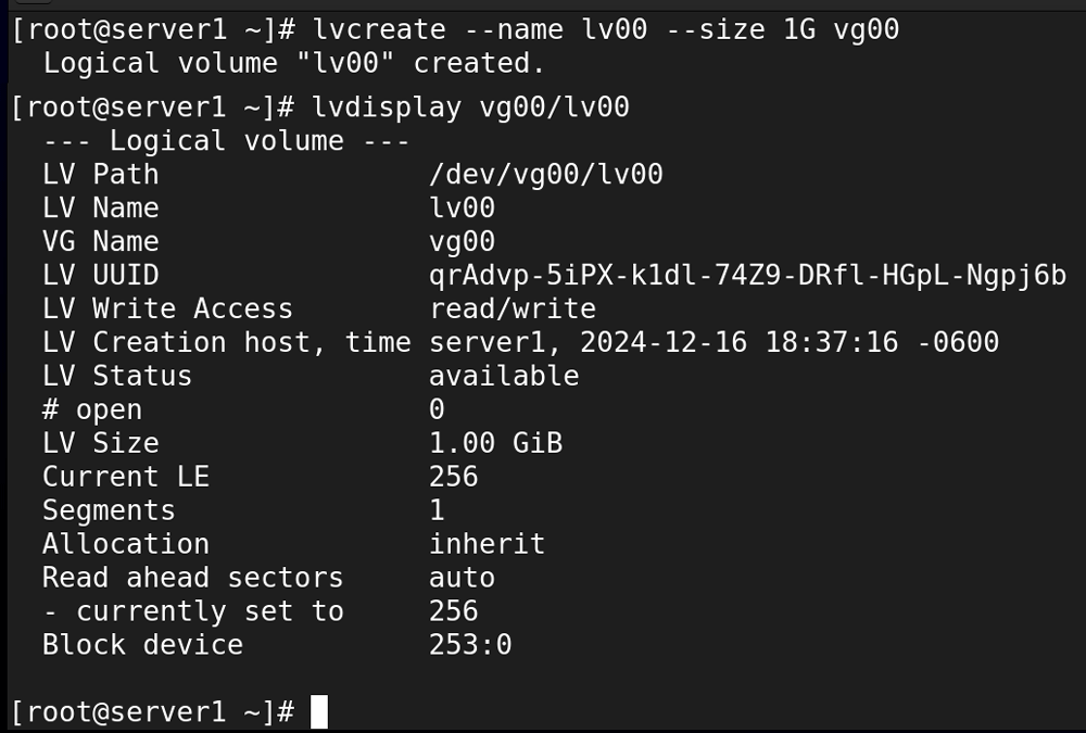 the lvcreate command