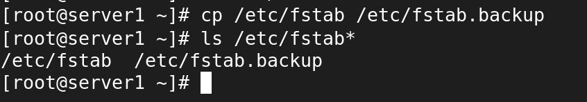 back up of the fstab file