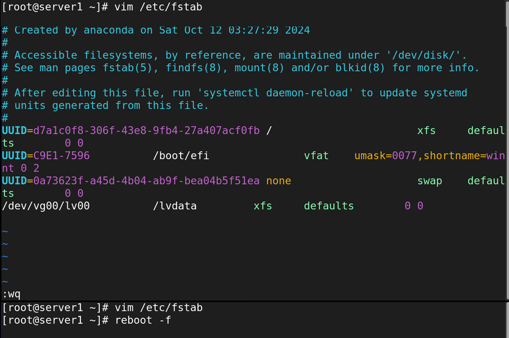 the fstab file entry