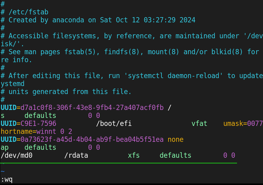 the fstab file entry