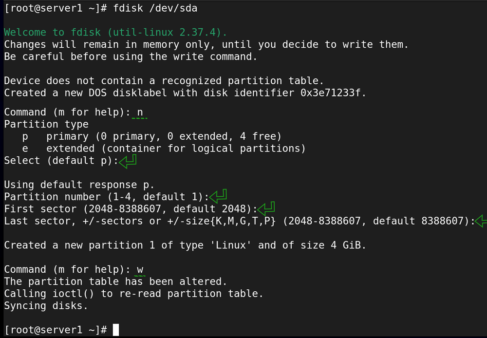 creating a partition