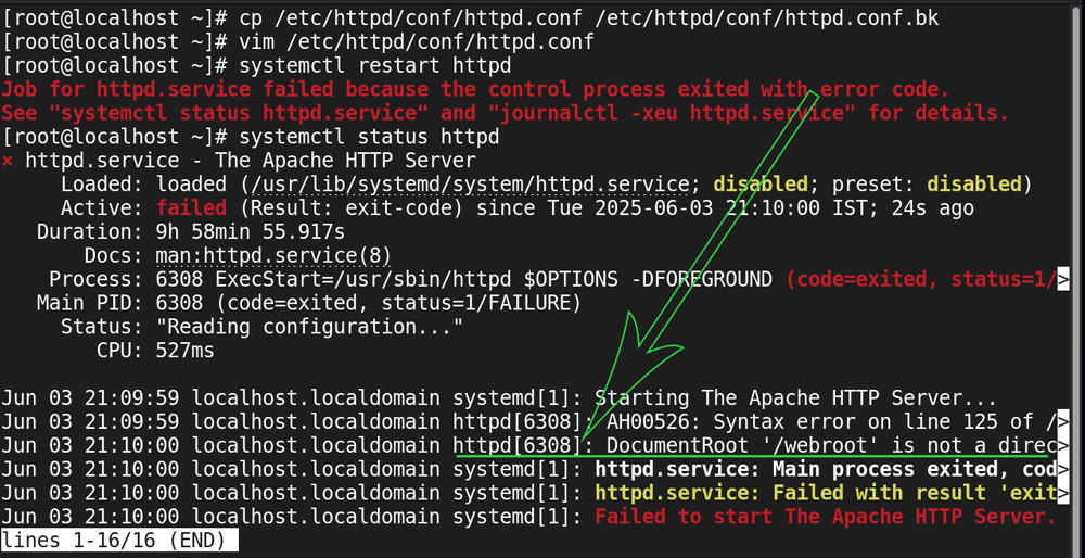 error in starting the httpd service