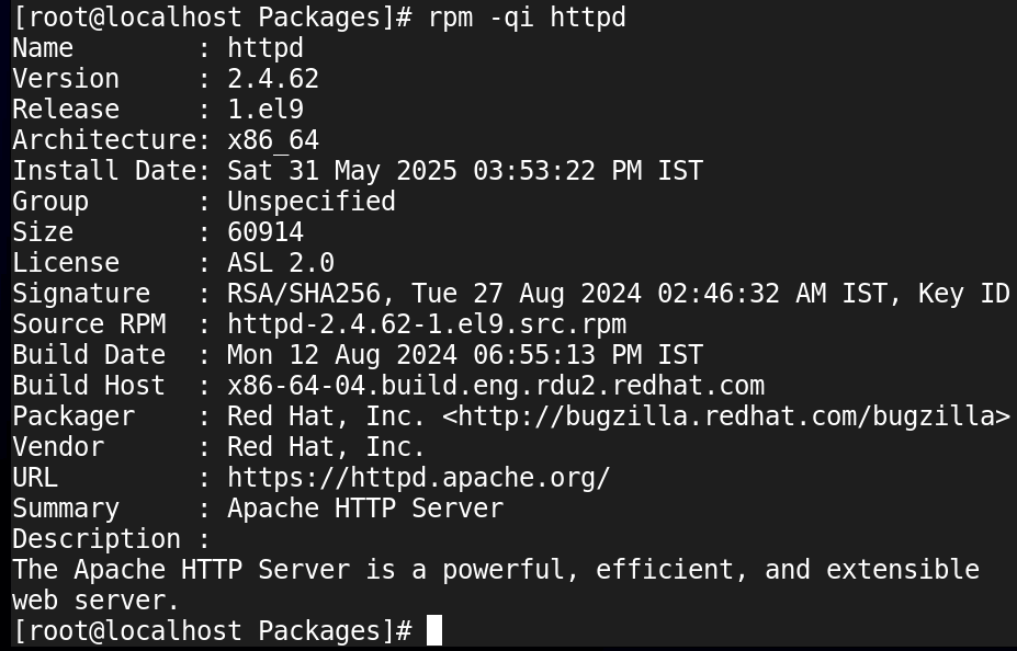 Showing information about a package