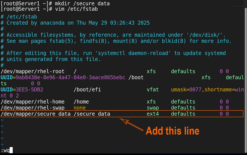 Updating the /etc/fstab file