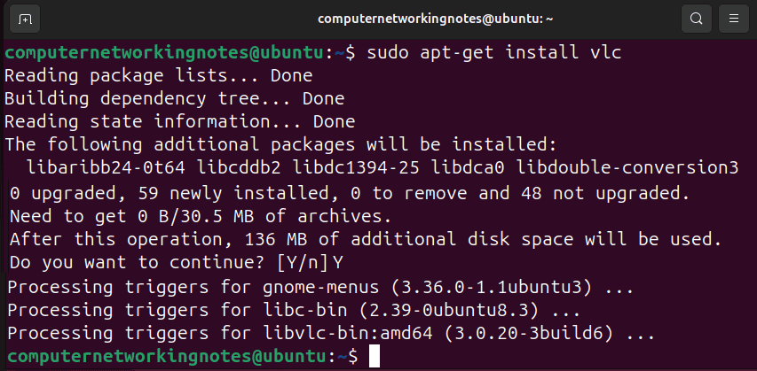 apt-get install vlc