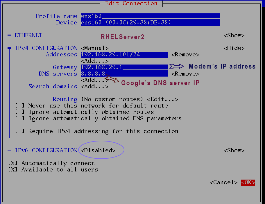 nmtui on rhelserver2
