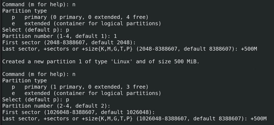 Creating two partitions