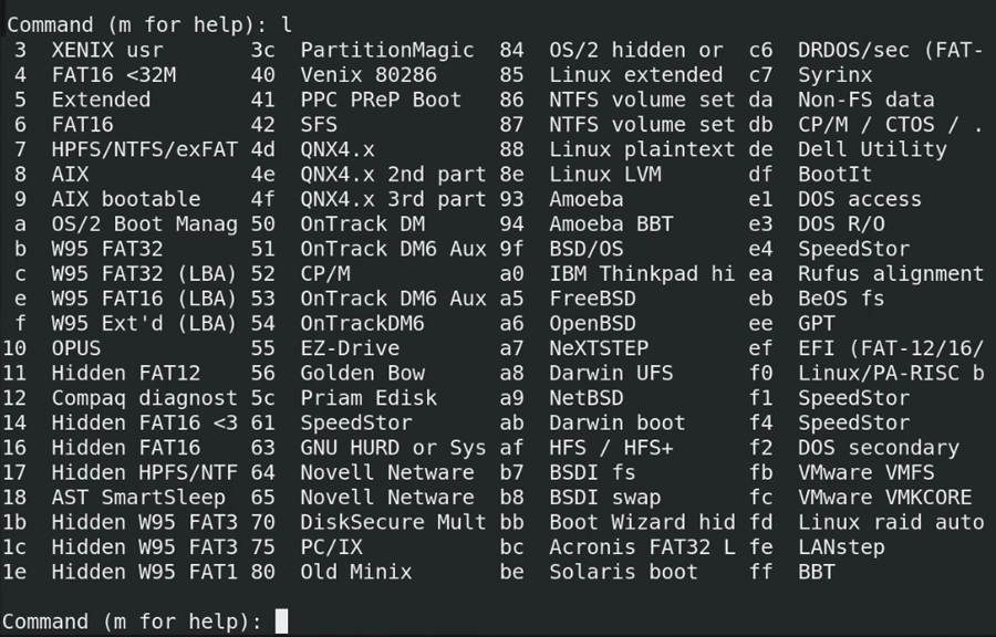 Listing partition type