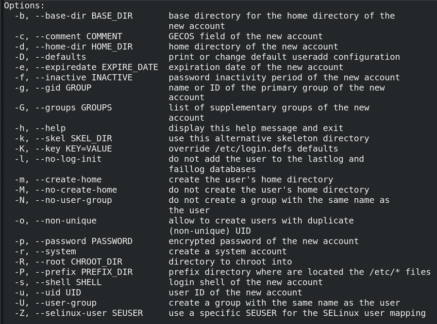 the useradd command options